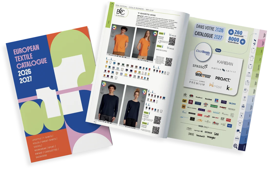 Mockup du catalogue textile européen Markage.TOP 2026-2027